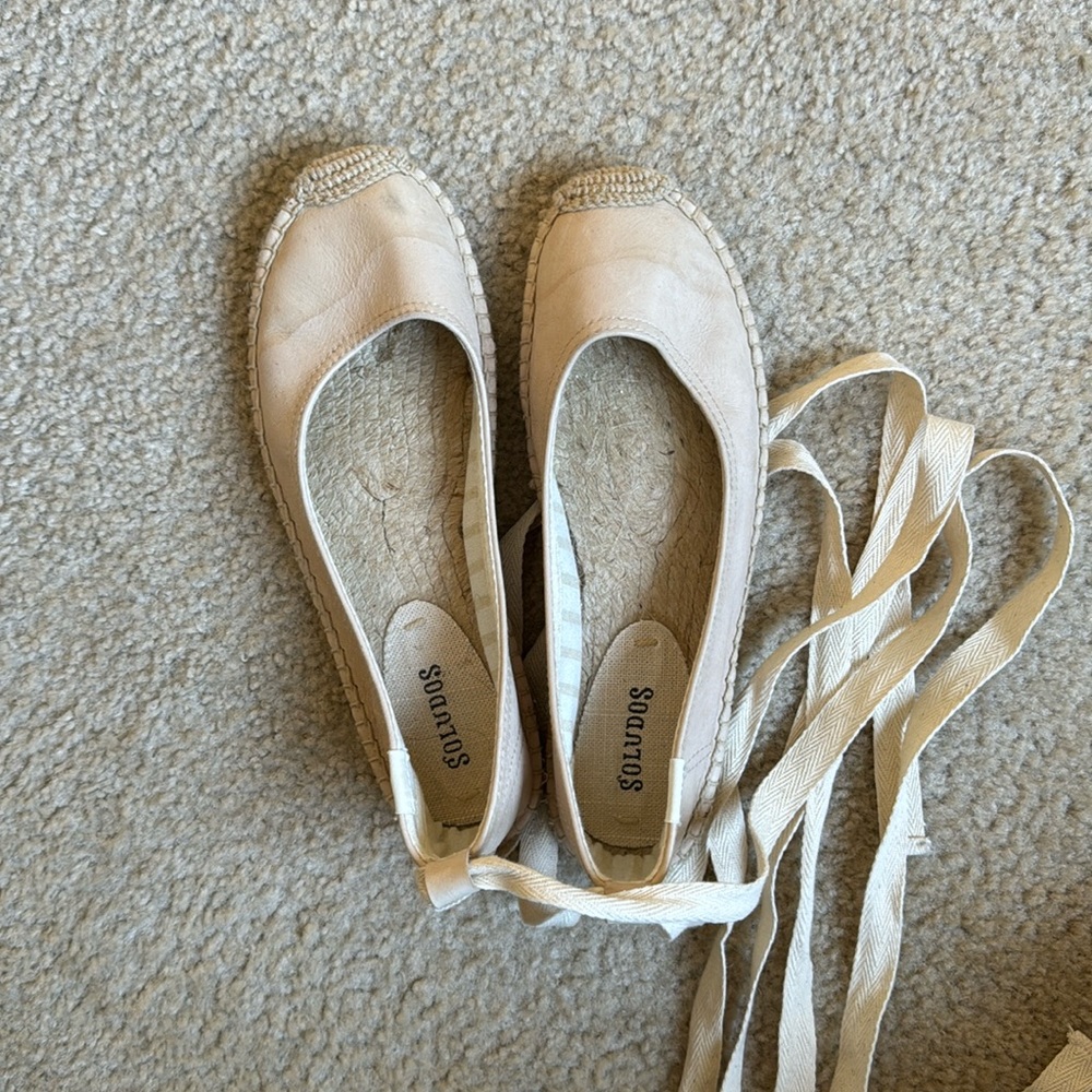 Soludos beige flat lace up espadrilles. Size 6. Gently worn.